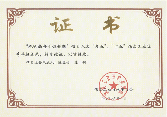 2005年1月MCA高分子促凝劑獲“九五、十五”科技成果獎(jiǎng).jpg